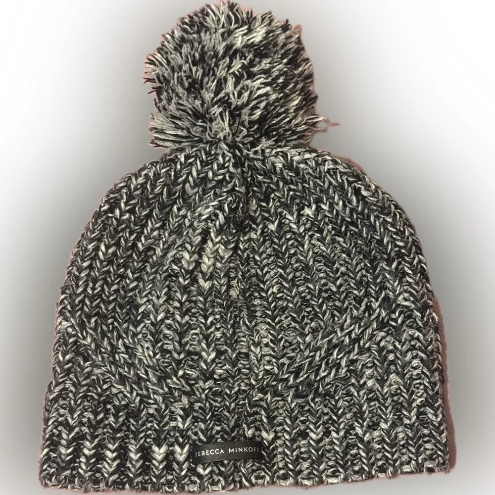 🫶 Rebecca Minkoff Monochrome Knit Pom-Pom Beanie - Picture 1 of 10